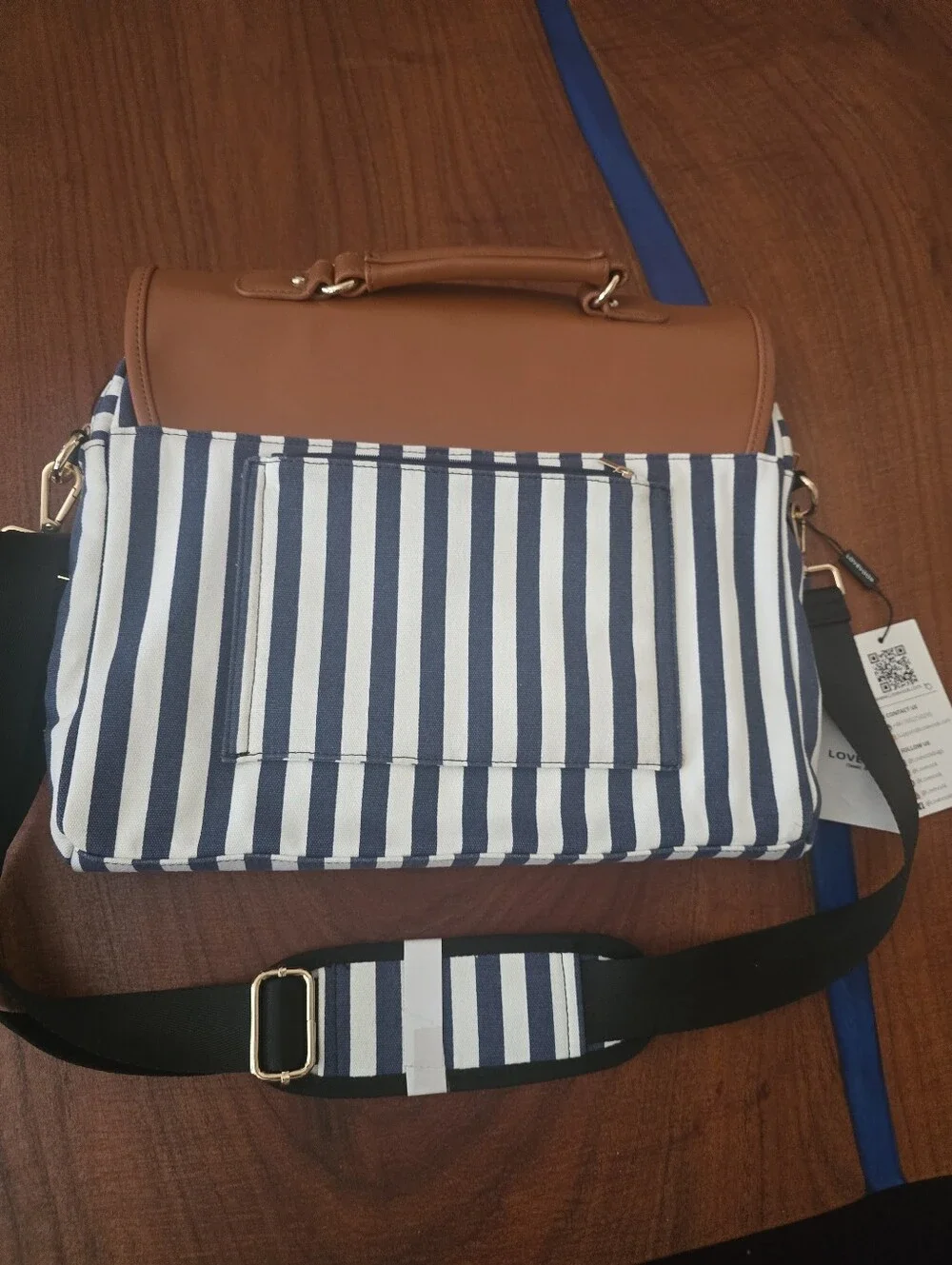 Lovevook Classic Striped Crossbody Bag - Brown, White & Navy